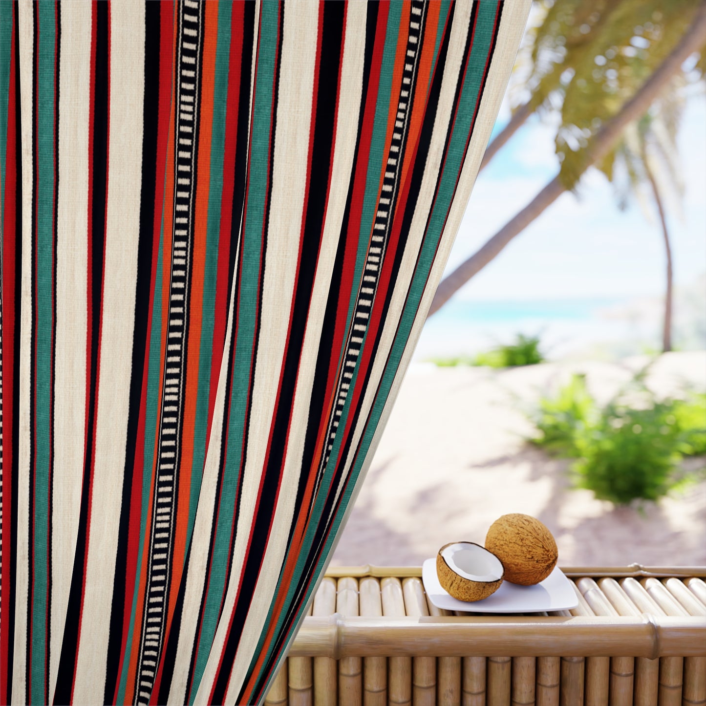 Modern Bohemian Curtains with Blackout in Colorful Ethnic Stripes - Red