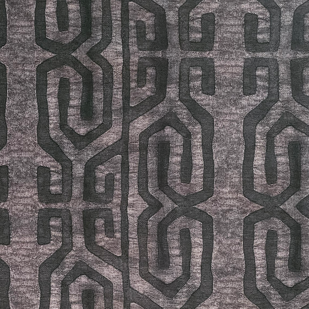 Tribal Kuba Cloth Print Fabric - Warm Charcoal