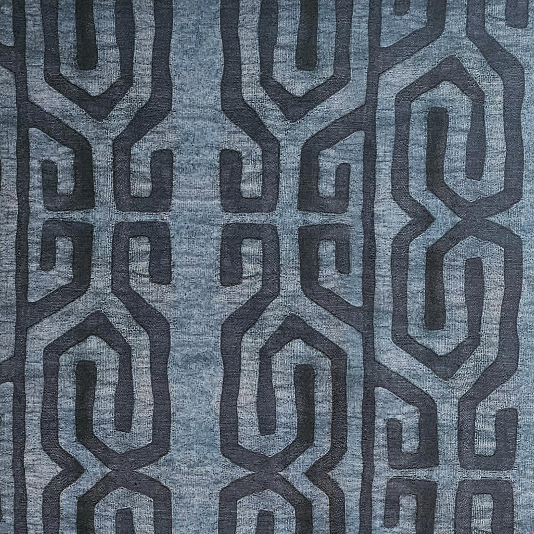 Tribal Kuba Cloth Print Fabric - Dusty Blue