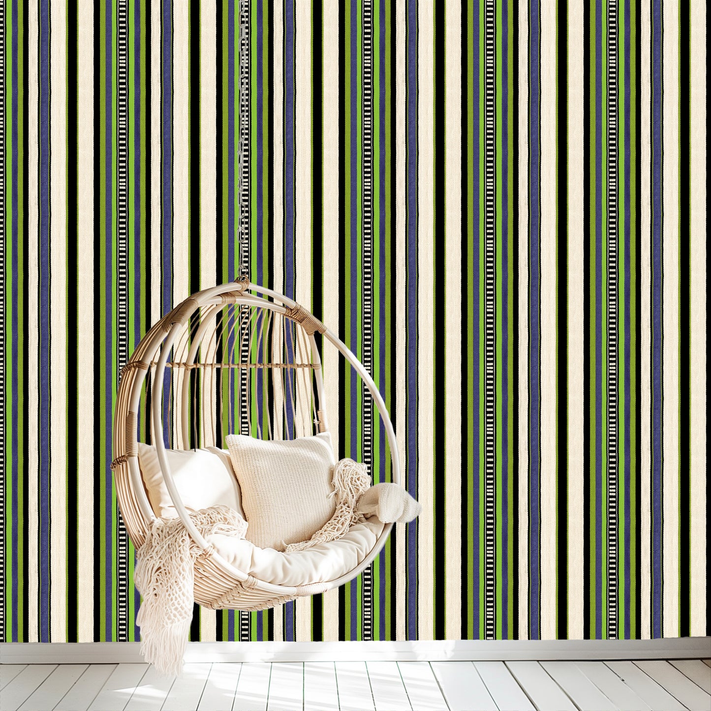 Hausa Stripes Wallpaper - Green (#W108G)