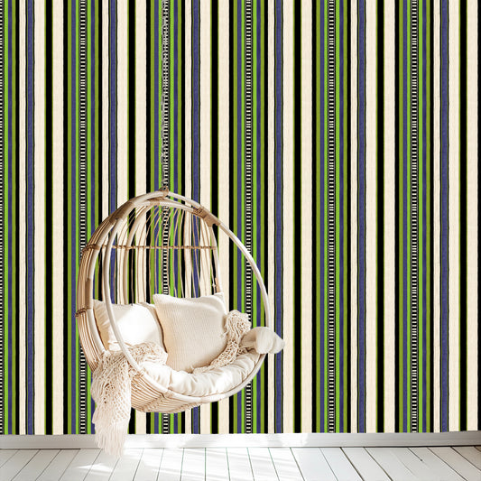 Hausa Stripes Wallpaper - Green (#W108G)