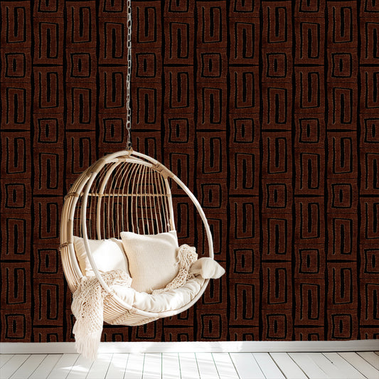 Modern Kuba Cloth Print Wallpaper - Brown (#W103BR)