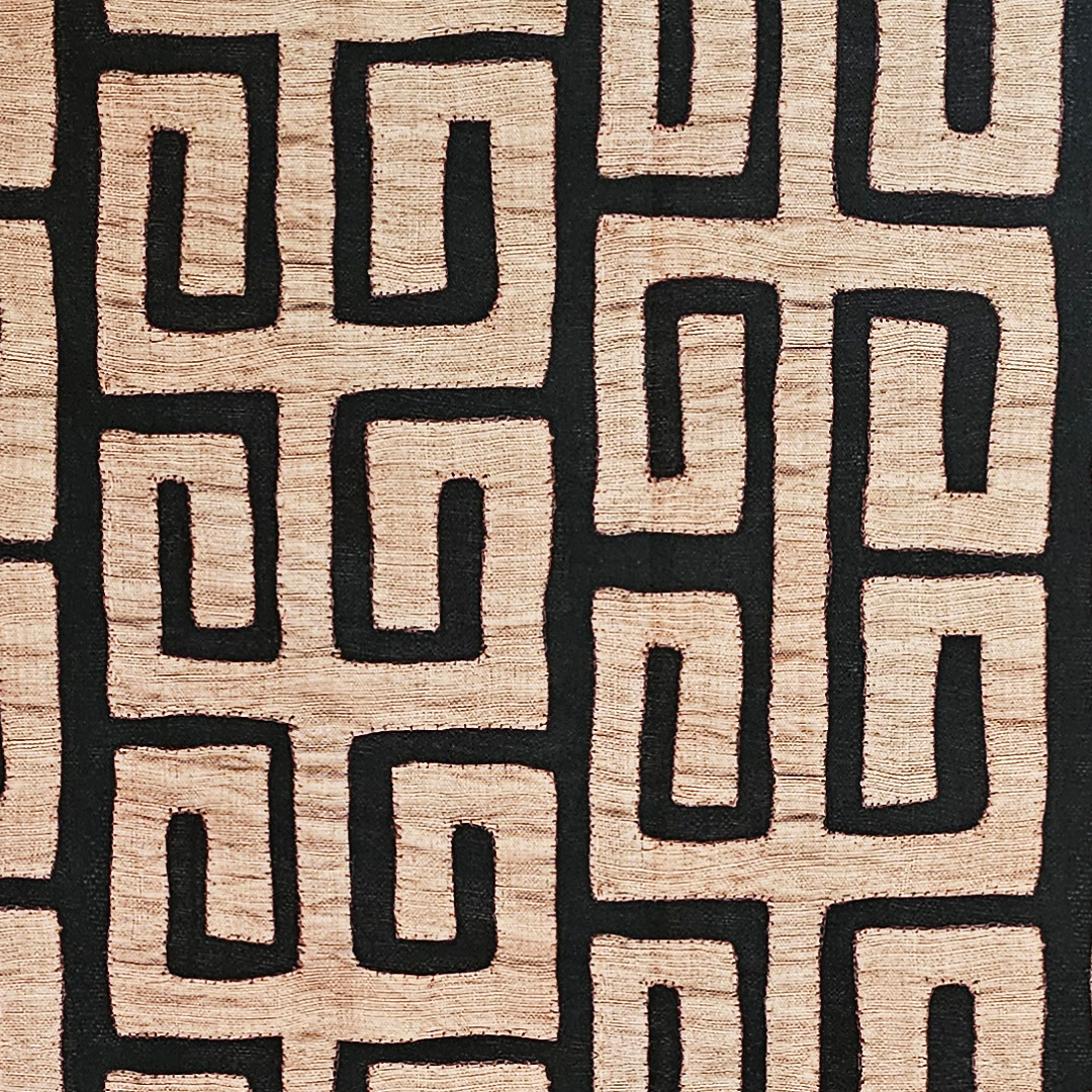 Traditional Kuba Cloth Print Fabric  - Tan