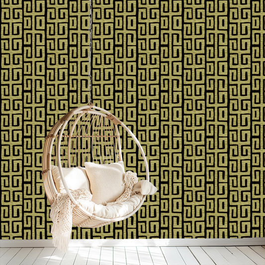 Traditional Kuba Cloth Print Wallpaper  - Chartreuse (#W102C)