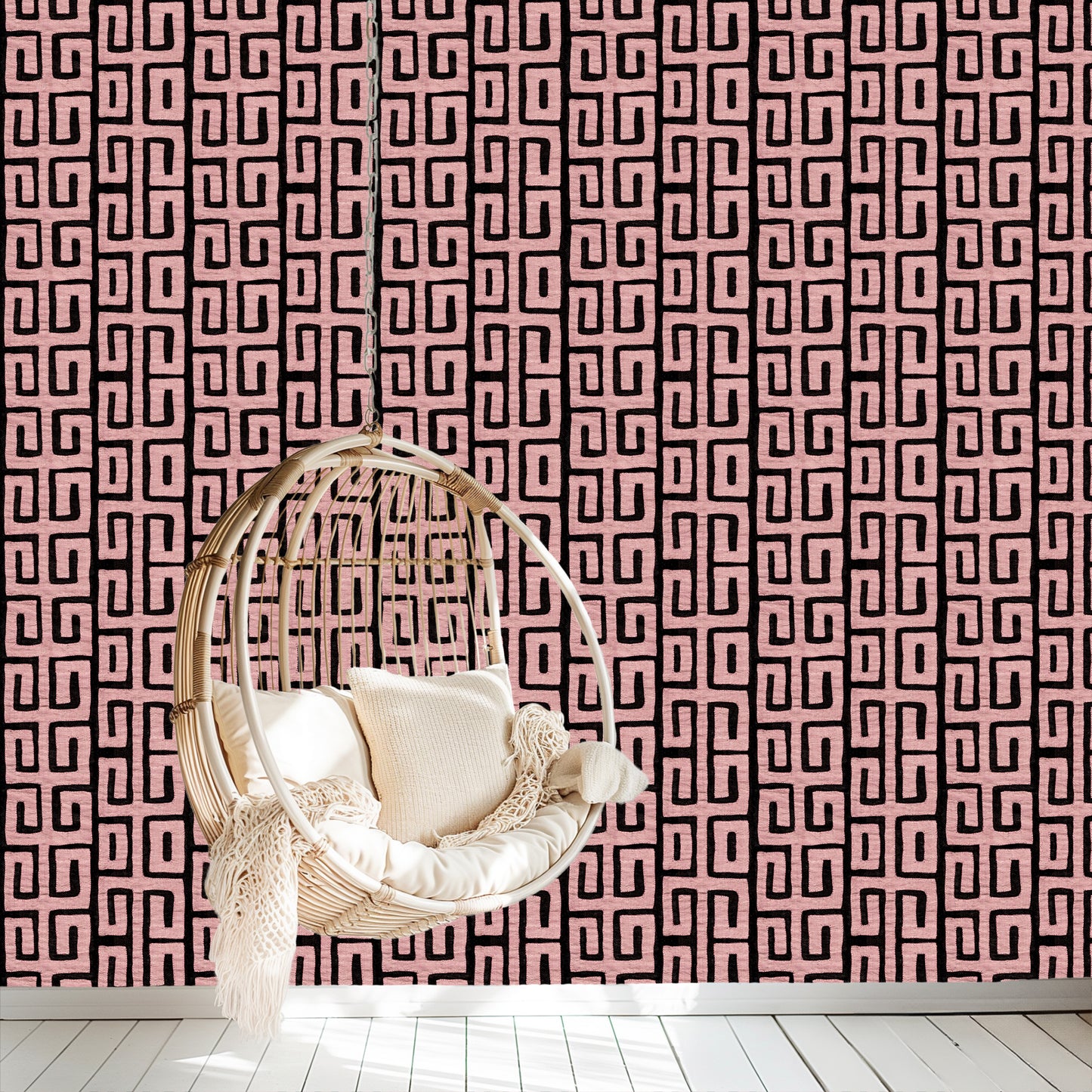 Traditional Kuba Cloth Print Wallpaper  - Pink (#W102P)