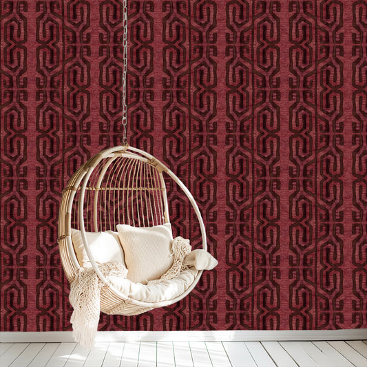 Tribal Kuba Cloth Print Wallpaper - Clay Brick (#W104CB)