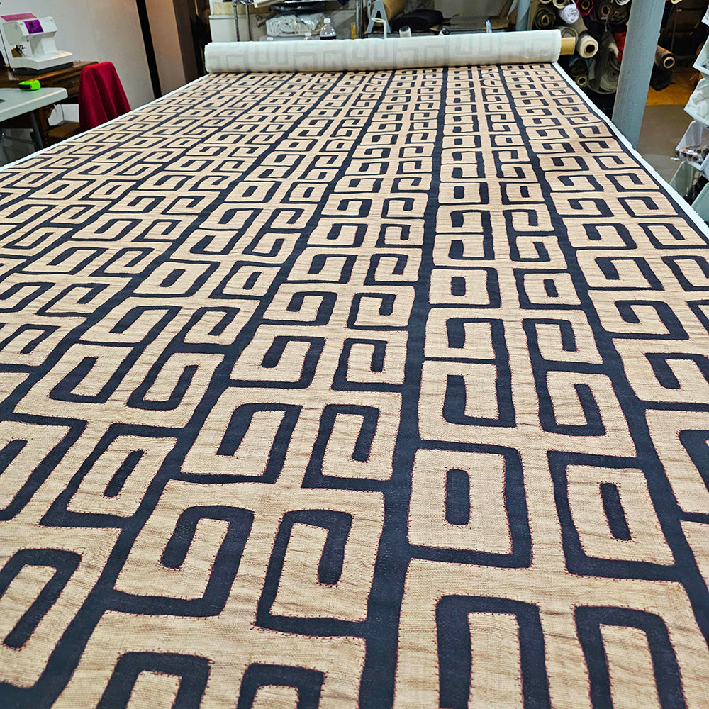 Traditional Kuba Cloth Print Fabric  - Tan